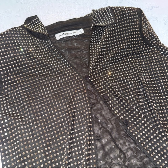 Self-Portrait Rhinestone-Embellished Black Mesh Shirt - Picture 8 of 8